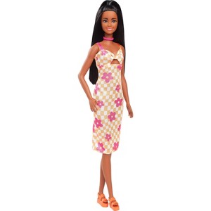 Barbie 12.7" Fashionista Pink and Orange Check Dress Doll Black Hair/Brown Eyes - 1 of 4