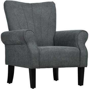 HOMCOM Fabric Accent Chair, Modern Armchair with Wood Legs, Rolled Arms, Soft & Padded for Living Room, Dark Gray