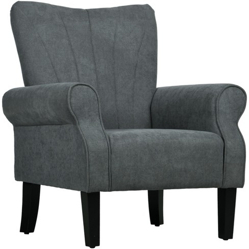 HOMCOM Fabric Accent Chair Modern Armchair with Wood Legs Rolled Arms Soft Padded for Living Room Dark Gray