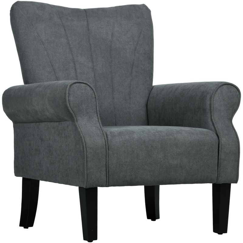 HOMCOM Fabric Accent Chair, Modern Armchair with Wood Legs, Rolled Arms, Soft & Padded for Living Room, Dark Gray, 1 of 7