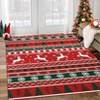 Christmas Area Rug, Washable Ultra-Thin Non-Slip Holiday Carpet with Reindeer & Snowflake Print for Living Room Bedroom Entryway, Red - 2 of 4