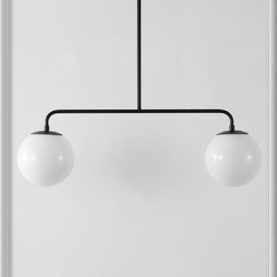 Conyer Matte Black Extendable Pendant with White Globe Shades