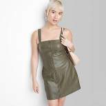 Women's Faux Leather Zip Front Mini Pinafore Dress - Wild Fable™
