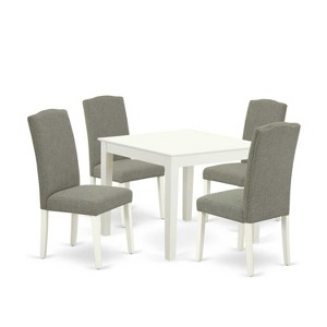 Modern 5Pc Dining Set - Square Table & 4 Chairs - Linen White Legs - Dark Shitake Fabric - 1 of 4