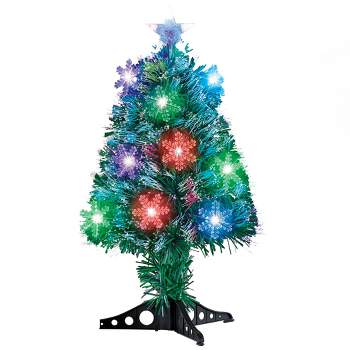 Collections Etc Color-Changing Fiber Optic Snowflake Tabletop Tree, 24"H 13 X 13 X 2