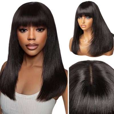 Jessie's Wig 22 Inch Straight Layered Wig 13x5 Pre Cut Lace Black Color Wig With Bangs 1 Pcs/Pack  22"