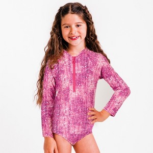 Calypsa Girl's Willa UPF 50+ Zip-Front Rashguard Swimsuit - 1 of 3