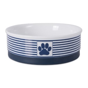 Bone Dry Ceramic Pet Single Bowl Paw Patch Stripe, Nautical Blue, Medium - 1 of 4