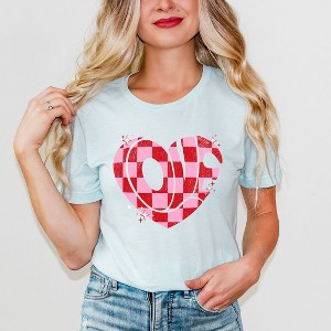 Simply Sage Market Women's Love Checkered Puzzle Heart Short Sleeve Graphic Tee - 1 of 4