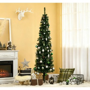 Artificial Christmas Tree with Realistic Branches and Pine Cones – Green, Slim Pencil, Metal Base – 6.5 FT Holiday Décor - 1 of 4