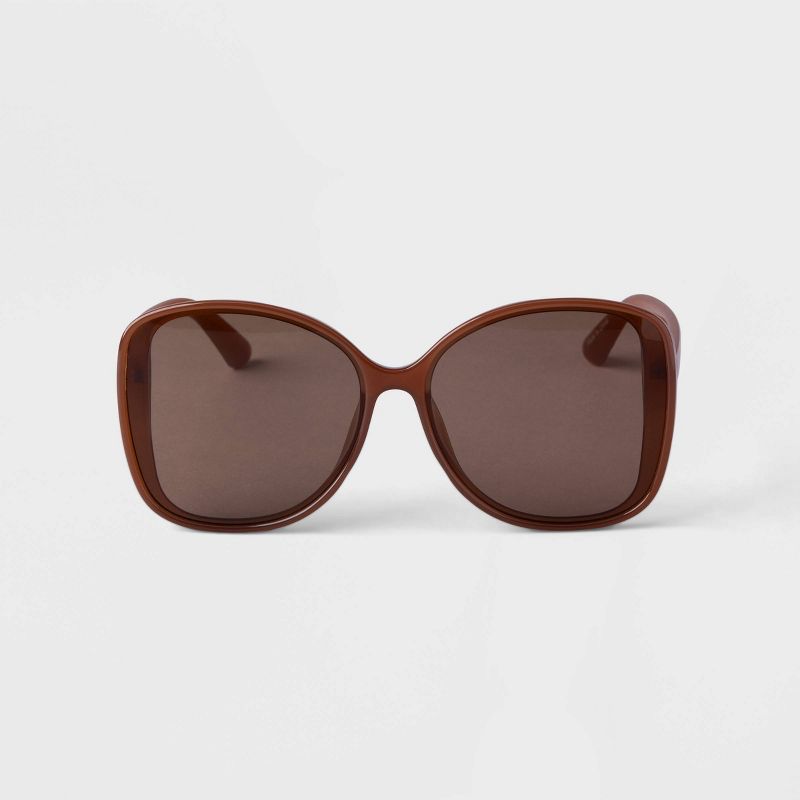 Women&#39;s Oversized Plastic Butterfly Sunglasses - A New Day&#8482; Brown, 1 of 5
