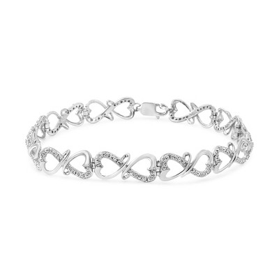Haus of Brilliance Silver 1/3 Cttw Round-Cut Diamond Double Heart Infinity Link Bracelet