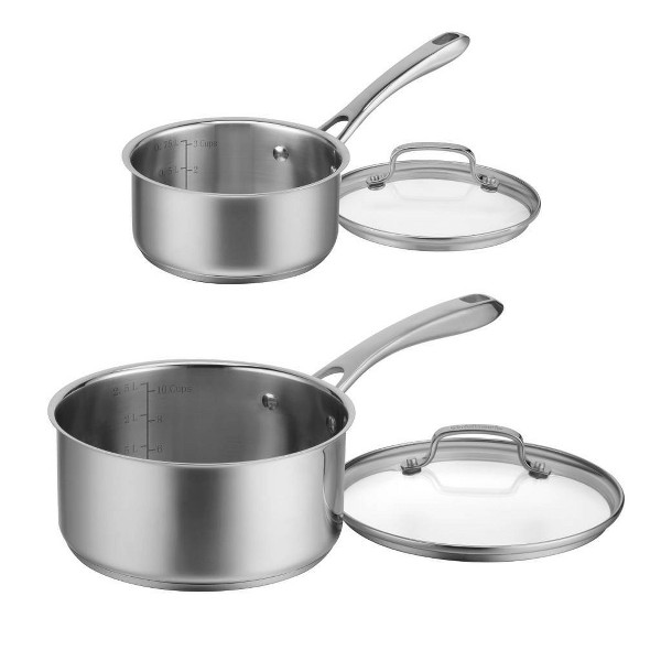 Juego de cacerolas de acero inoxidable Cuisinart Classic 4 piezas (1.5qt y 3qt) - 83-4: utensilios aptos para inducción, aptos para lavavajillas