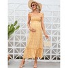 Womens Maternity Smocked Summer Casual Boho Dress Spaghetti Strap Square Neck Sleeveless Maxi Dress Baby Shower Photoshoot - 3 of 4