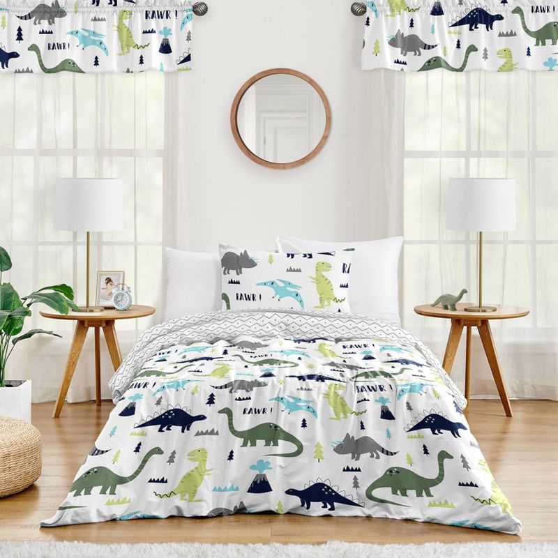 4pc Mod Dinosaur Twin Kids&#39; Comforter Bedding Set Blue and Green - Sweet Jojo Designs, 1 of 8