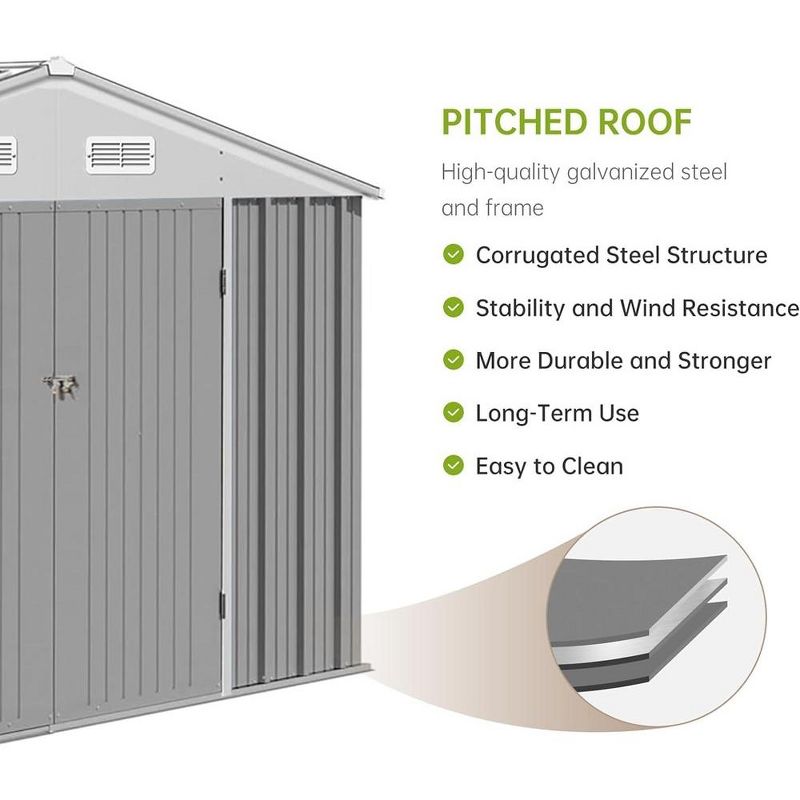 Outdoor Metal Storage Shed Steel Utility Tool House With Lockable Doors, 4 of 7