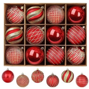 Aoibox 80mm Christmas Balls 12 Pack Shatterproof Plastic Ornaments Red Gold Hanging Tree Decorations for Holiday Party Wedding - 1 of 4