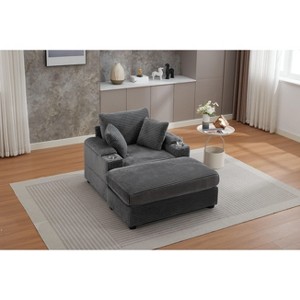 PAGED Upholstered Sofa Corduroy Chaise Lounge Sofa with Handrail Storage, Movable Ottoman, Cupholders for Living Room, Apartment - 1 of 4