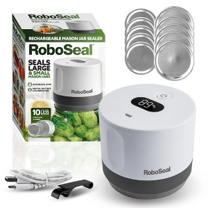 RoboSeal Rechargeable Mason Jar Vacuum Sealer Kit with 10 Lids - 1 Touch Operation, Food Preserver with Auto Stop - 1 of 4