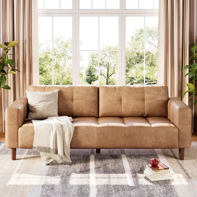3-Seater Sofa Couch, 83" Wide Faux Leather Sofa Couch with Spring Cushion, Modern Sofa with Deep Seats