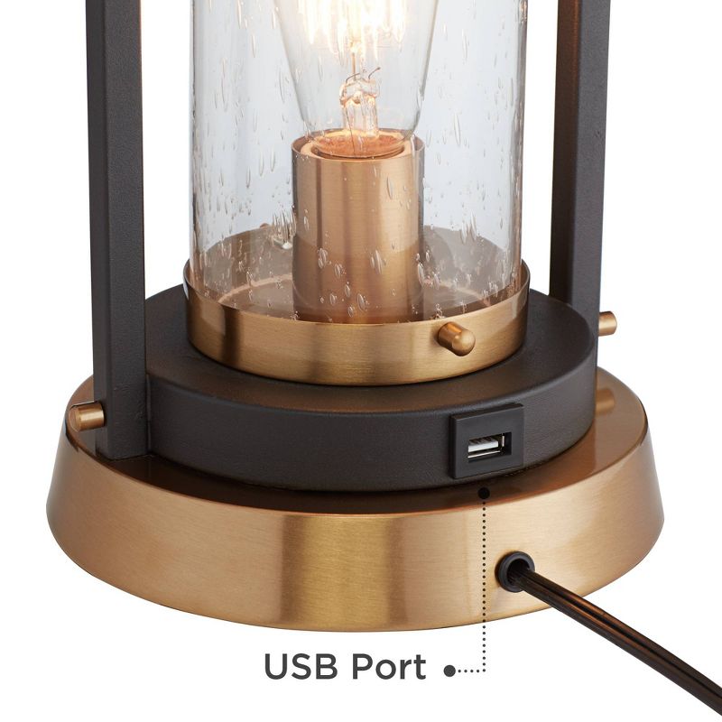Franklin Iron Works Parker Modern Industrial Table Lamp 29 1/2" Tall Bronze with USB Port LED Nightlight Fabric Shade for Bedroom Living Room Bedside, 5 of 10