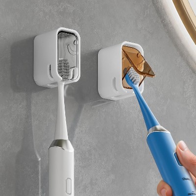 Attop Toothbrush Holders for Bathroom【Innovation Single Slot Design】 2PCS Toothbrush Holder Wall Mounted with Cover for Shower for Family & Travel