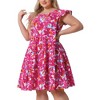 Agnes Orinda Women's Plus Size Boho Flutter Sleeves Round Neck Floral Ruffle Midi A Line Babydoll Dress - 2 of 4