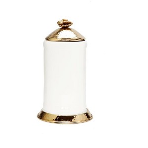 Classic Touch White Glass Canister Gold Hammered Lid and Base Flower knob - 1 of 3