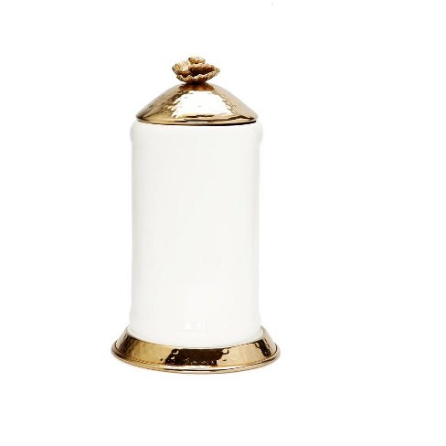 Classic Touch White Glass Canister Gold Hammered Lid and Base Flower knob - image 1 of 3