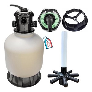 Swimline HydroTools 16 Inch Sand Filter Combo Set 100 Pound Sand Capacity, Stand, and Multiport Valve for Above Ground Swimming Pools, Tan - 1 of 4