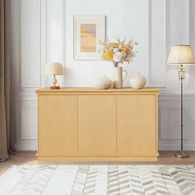 Storage Cabinet With Doors And Shelves, Accent Cabinet With 3 Doors, 55'' Long Wooden Cabinet, Wooden Sideboard With Beaded Trim-Cuddlewood