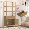 Homhougo 71" Bookcase, 6 Tier Bookshelf with Doors, 1 Drawer and Adjustable Shelves, Storage Cabinet Bookcase Floor Standing Bookshelves, Walnut - 2 of 4