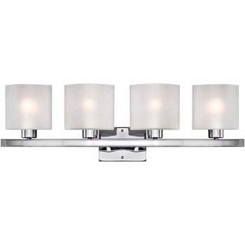 Possini Euro Design Modern Wall Light Chrome Hardwired 32" Wide 4-Light Fixture White Linen Glass for Bathroom Vanity