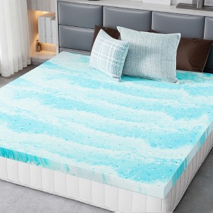 INFURNIC Mattresses High Density Memory Foam Cooling Gel Breathable Mattress Bed Topper For Back Pain, Skin Friendly, White And Blue, 75"*38"*3" - 1 of 4