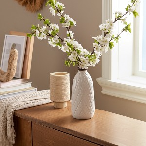 Boho Ceramic Vase - Ceramic with Embossed Diamond Pattern - Modern Minimalist Decorative Accent for Home, Office, Living Room, Bedroom - 1 of 4