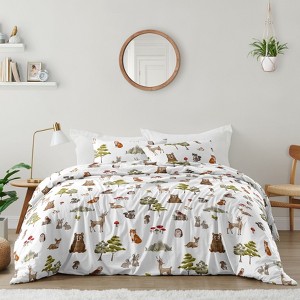 Sweet Jojo Designs Gender Neutral Unisex Full/Queen Comforter Bedding Set Watercolor Woodland Forest Animals Green Brown White 3pc - 1 of 4