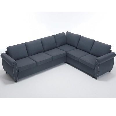 6-Seater L-Shaped Sleeper Combined Sofa Bed, Queen Size Pull Out Sectional Couch w/ High-Density Foam, Easy Assembly