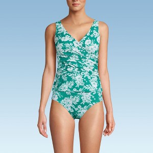 Lands' End Women's Slender Suit Tummy Control Wrap Tankini Swimsuit Top - 1 of 3