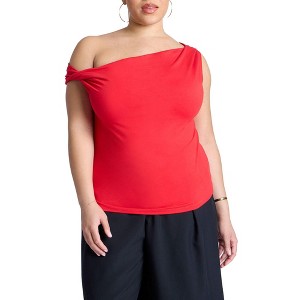 ELOQUII Women's Plus Size Asym Twist Sleeve Top - 1 of 4