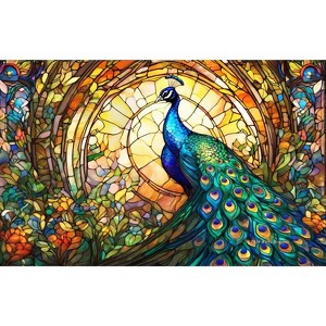Sunsout Stained Glass Zoo Peacock 550 pc   Jigsaw Puzzle 73320 - 1 of 4