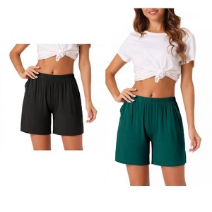 cheibear Women's 2 Pack Modal Soft Pajama Bottoms Comfy High Elastic Shorts with Pockets - 1 of 4
