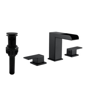 Cobbe Bathroom Widespread Faucet 3-Hole Bathroom Sink Faucet Double Handle with Pop-Up Drain and Supply Hoses Matte Black - 1 of 4