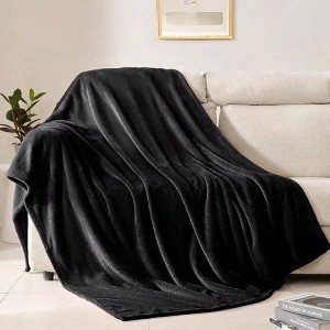 Soft Fleece Blanket, Queen Size, 90x90 Inches, Black, Lightweight, Fuzzy Plush for Couch, Sofa or Bed All Seasons. - 1 of 4