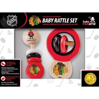 Image of Baby Fanatic Wood Rattle 2 Pack - NHL Chicago Blackhawks Baby Toy Set