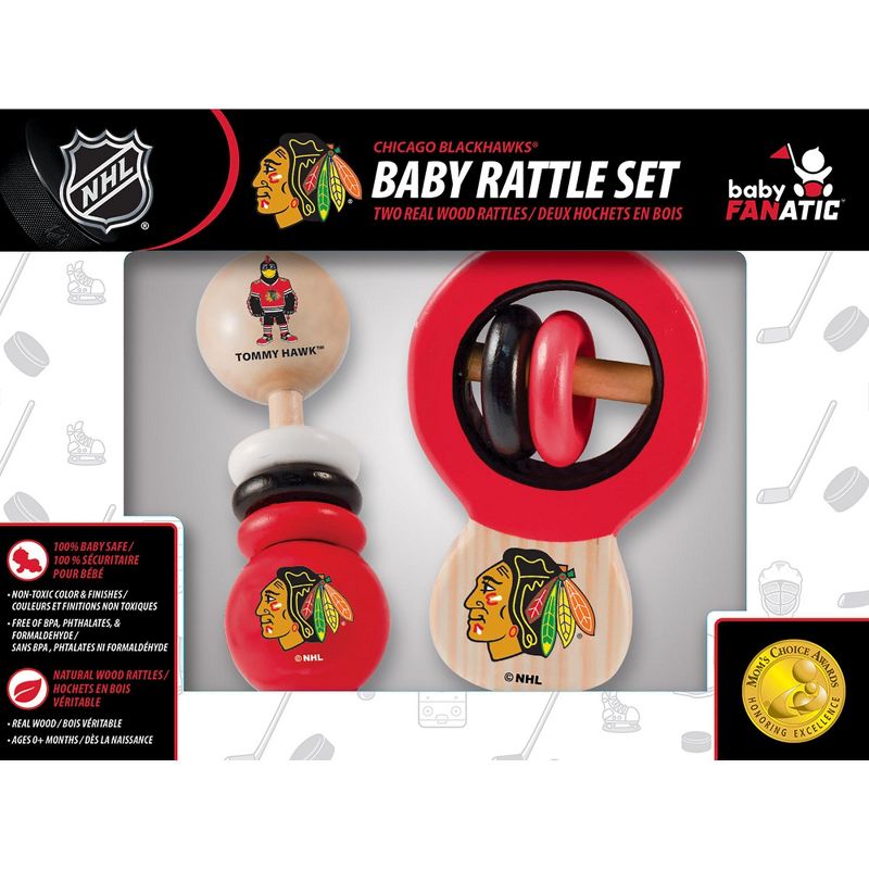 Baby Fanatic Wood Rattle 2 Pack - NHL Chicago Blackhawks Baby Toy Set, 1 of 5