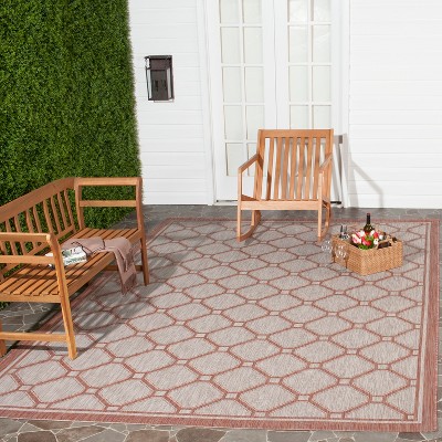 Elegant Red & Beige Rectangular Easy-Care Outdoor Rug