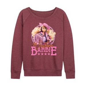 Women's - Barbie - Western Lightweight French Terry Wide Neck Long Sleeve Shirt - 1 of 4