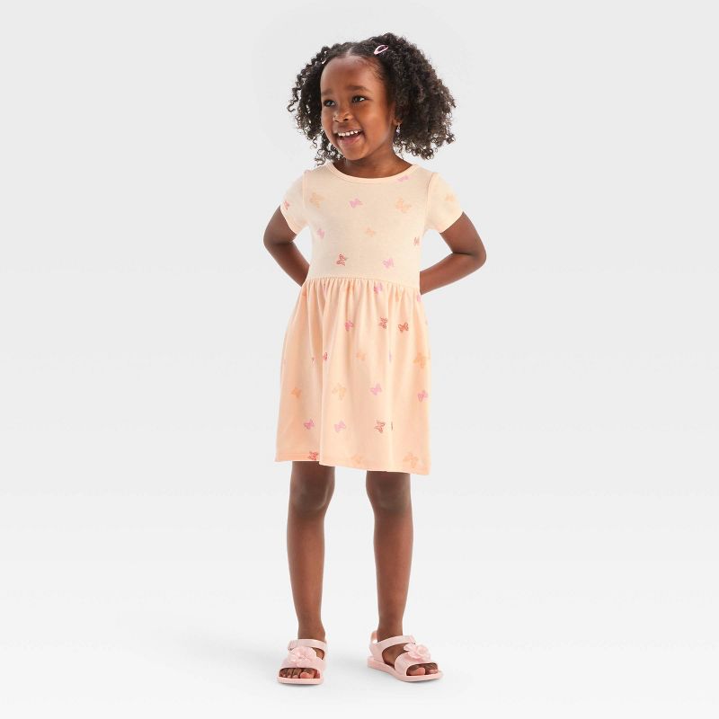 Toddler Girls' Butterfly Short Sleeve Dress - Cat & Jack™ Peach Orange, 4 of 5