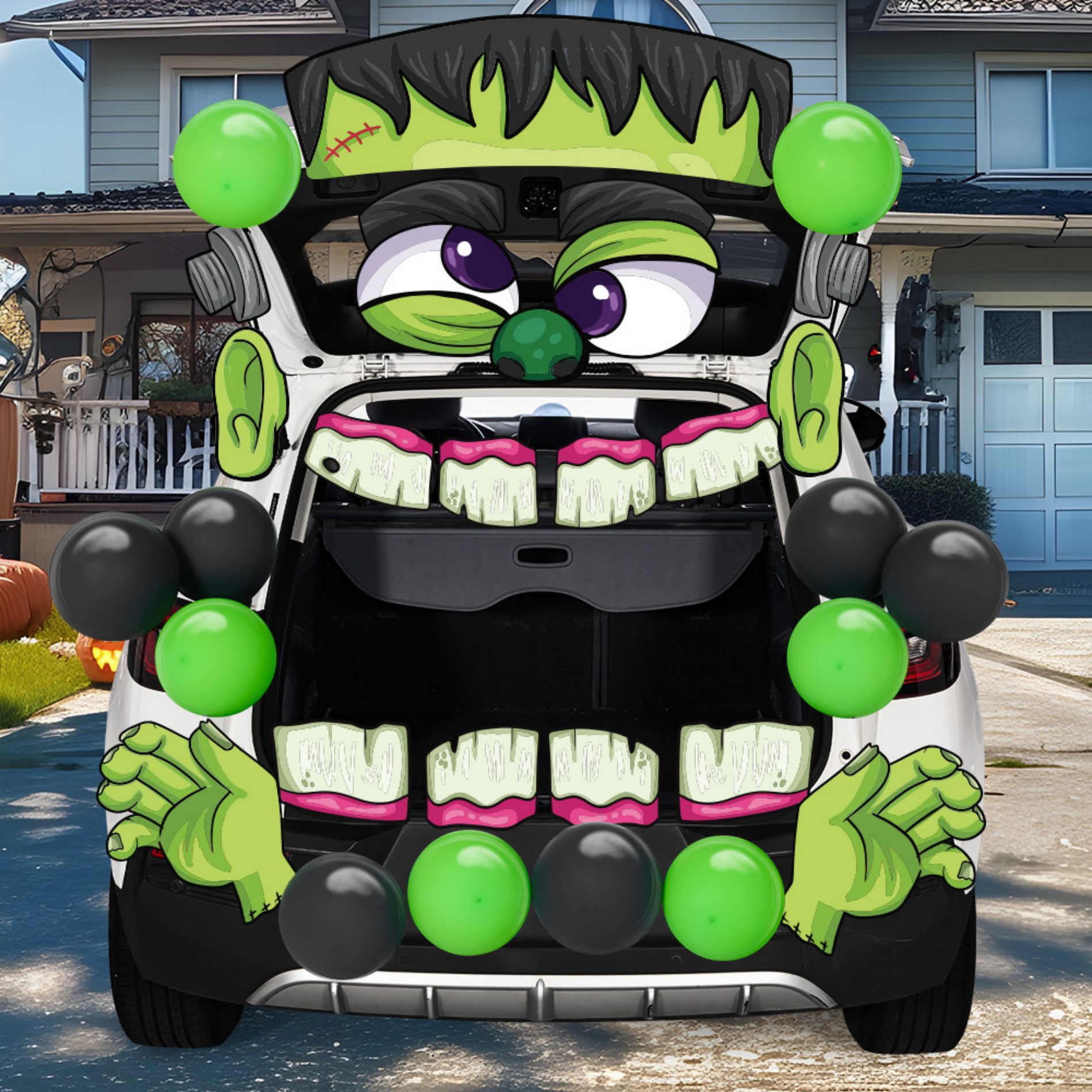 Joyfy Halloween Decorations Trunk or Treat Car Decorations Kit, Frankenstein Car Stickers with Balloons for SUV House Garage Door Decor Props