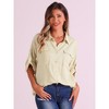 Allegra K Women's Loose Point Collar Roll-up Long Sleeve Button Down Shirts - 4 of 4